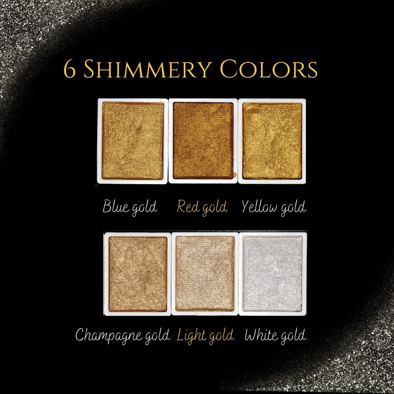 Golden Artistry: 6 Metallic Watercolor Paints 1 Count (Pack of 1), Gold gallery