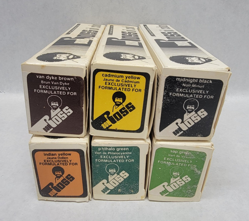 Lot of 5 BOB ROSS Oil Color 5 oz Tubes New Old Stock – Black 2 Yellows 2 Greens