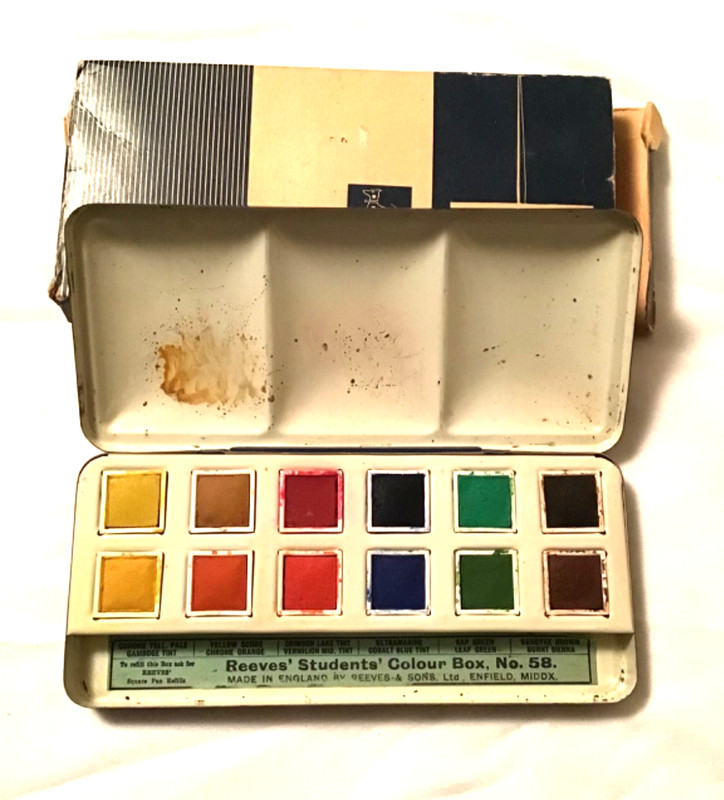 Vintage Reeves’ Student Colour Box No. 58 Watercolor Tin and Orig. Box