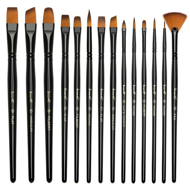 14Pcs Professional Artist Nylon Paint Brushes Set for Oil Watercolor Art