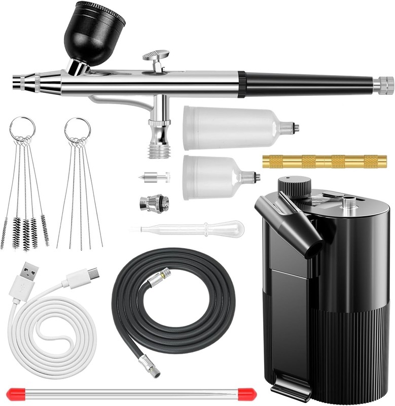 Airbrush Kit with Compressor 50PSI High Pressure Air Brush Set Non-Clogging A…