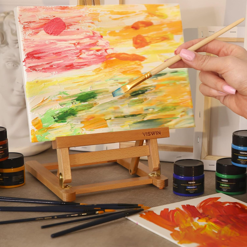 VISWIN 25" H-Frame Tabletop Easel for Painting, Adjustable Beech Wood Table Top gallery