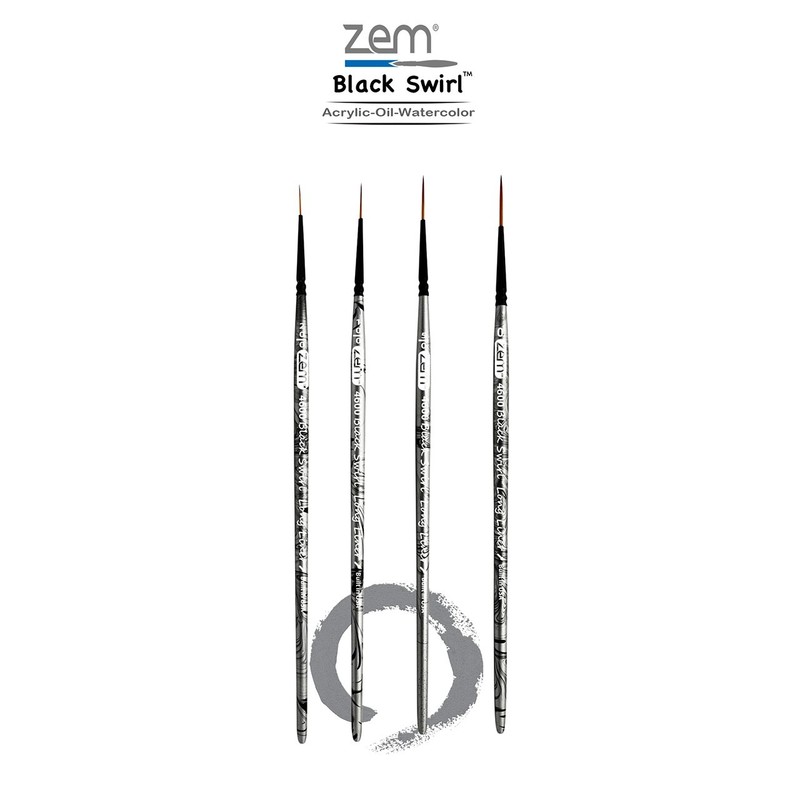 AS-251 Black Swirl Synthetic Long Script Liners Artist Brush Set 4 pcs