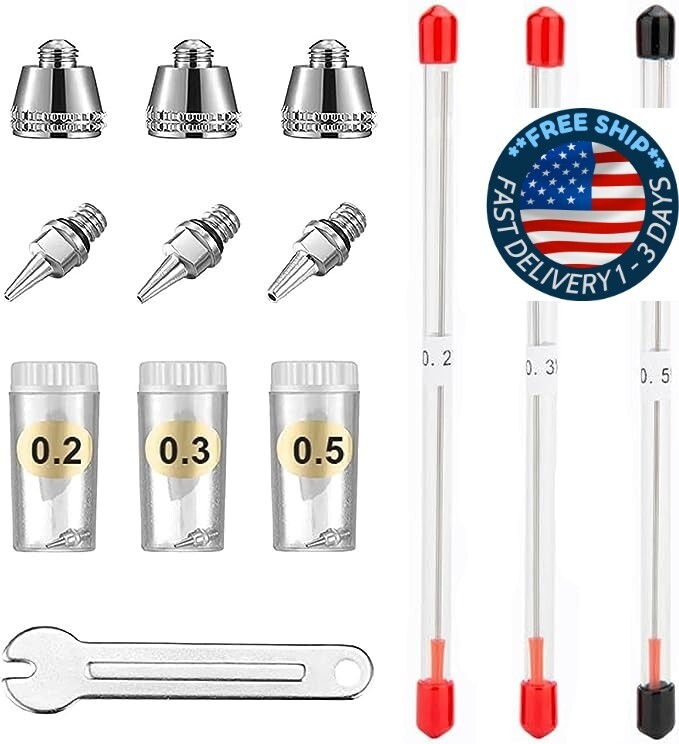Boquilla de aerógrafo, tapa de aguja 0,2mm, 0,3mm, 0,5mm, accesorios de repuesto