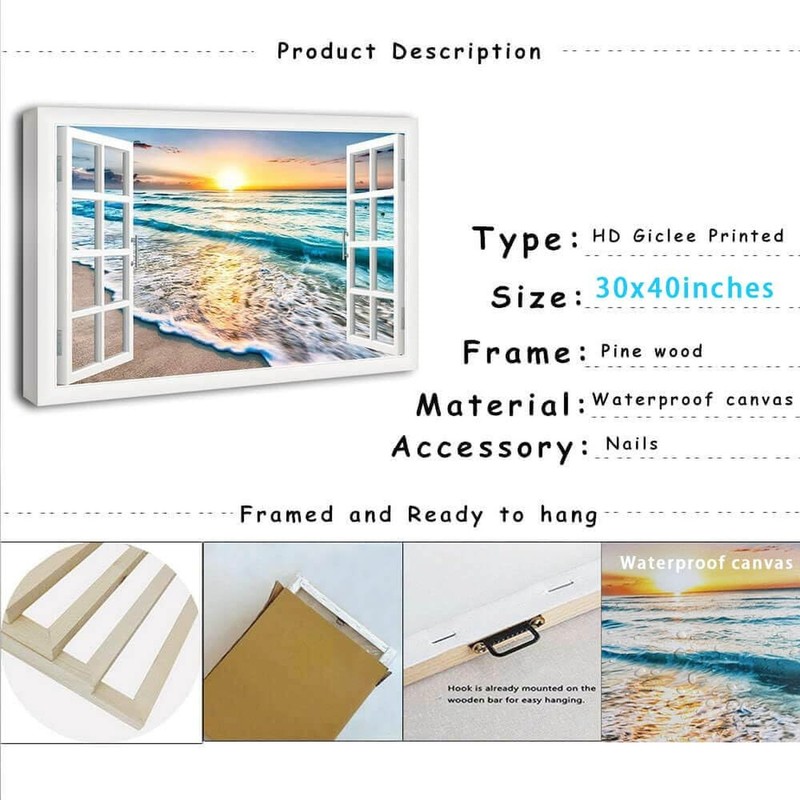 Wave Canvas Wall Art Sunset Ocean Nature Pictures Ready to Hang for Living Ro... gallery
