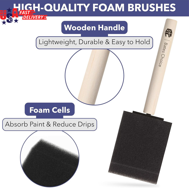Bates- Foam Paint Brushes, 2 Inch, 16 Pack, Wooden Handle, Sponge Brushes for Pa gallery