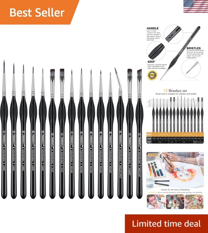 Detail Paint Brushes Set, 15pcs Miniature Brushes for Fine Detailing & Art Pa...