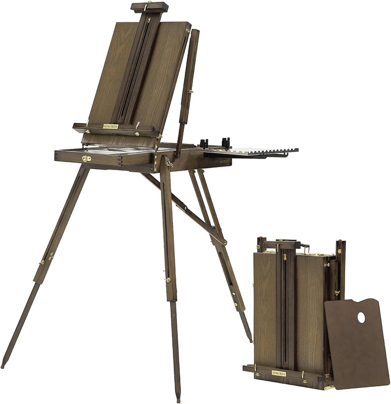 French Easel for Painting, Deluxe Beech Wooden Field & Studio Sketchbox Easel St
