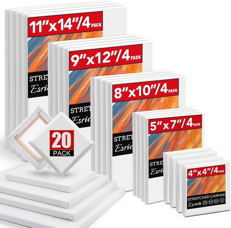 Stretched Canvas for Painting, Multi Size 11×14, Multisize 20 Pack, White