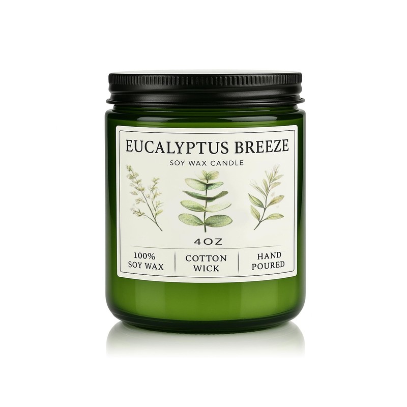 Eucalyptus & Mint Candles for Home Scented, 20 Hours Burn Soy 4 Oz, Green