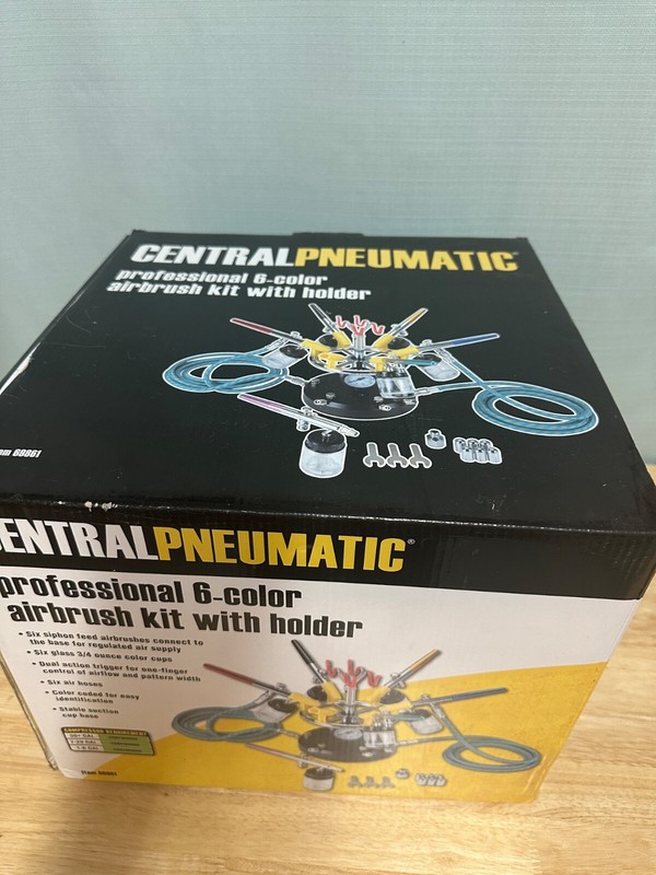 Central Pneumatic Professional 6 Color Airbrush Kit NOS Open Box With Holder 24 gallery