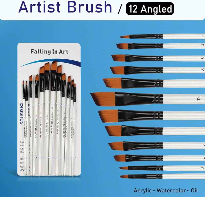 Paint Brushes Set, 12 PCS Nylon Professional Angled Paint Brushes for Watercolor gallery