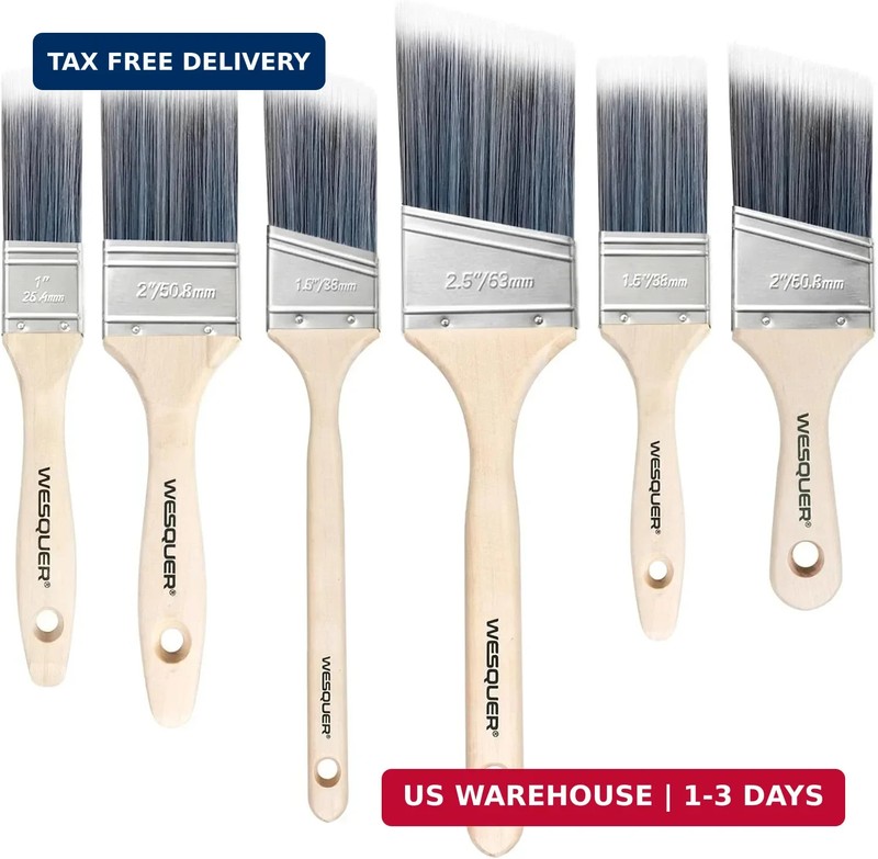 Wesquer 6 Pack Paint Brush Set – Flat & Angled Paint Brushes (1″, 1.5″, 2″, 2.5″