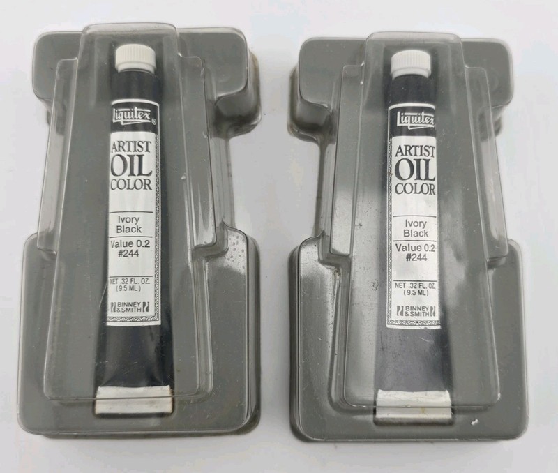 2 Vintage Liquitex Oil Paint Binney & Smith Unused Ivory Black 1980