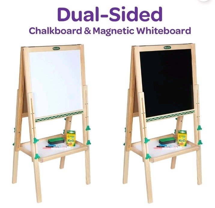 Crayola Kids Mini Dual Sided Wooden Art Easel w/ Chalkboard & Dry Erase Supplies
