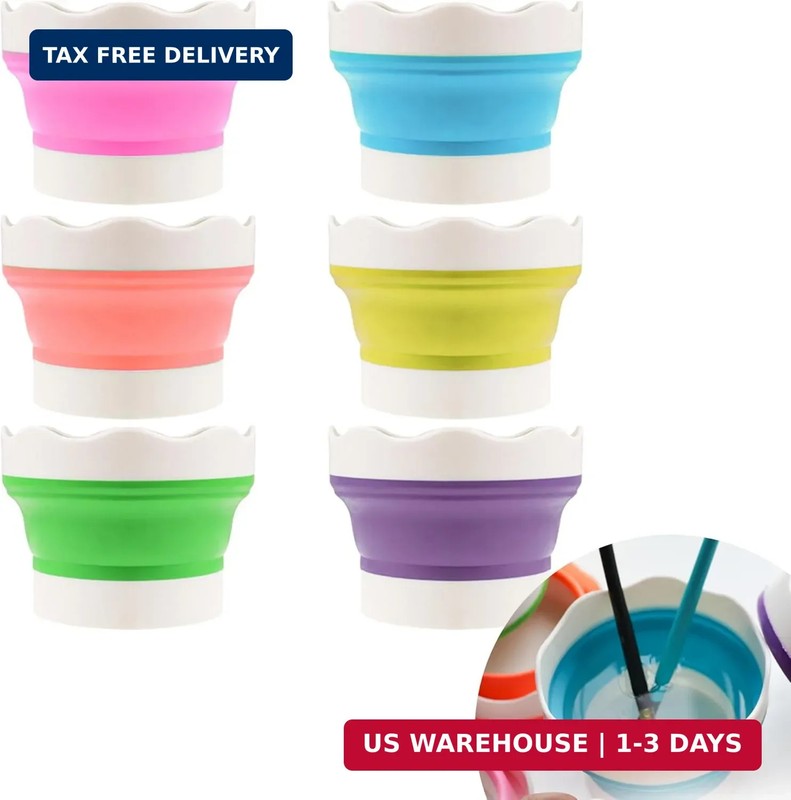 6Pcs Collapsible Paint Brush Washer Silicone Portable Painting Water Cup Mini Mu