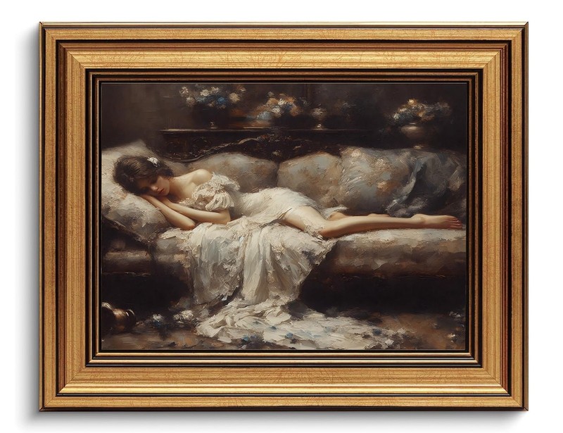 Gold Framed Wall Art Vintage Canvas Wall Art Tired Woman Moody Victorian Artw…