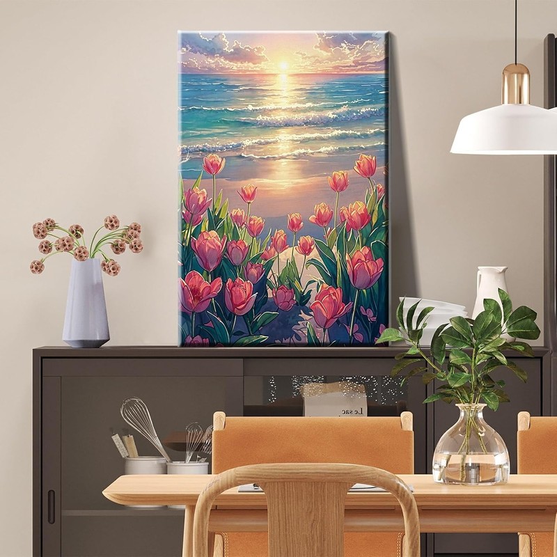 JOOZ Paint by Numbers Kit for Adults with Frame, 8 x 12 inches, Seaside Tulip gallery