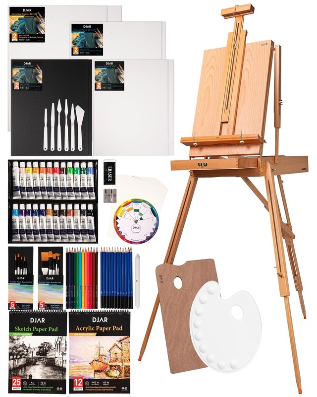 DJAR 89 pcs Acrylic Art Set with French Easel for Professional Artist, Painting