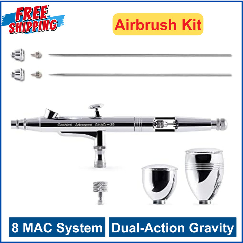 Airbrush Kit Airbrush Gun Dual-Action Gravity 1/2 & 1/4 oz Fluid Cup 0.35 & 0.5