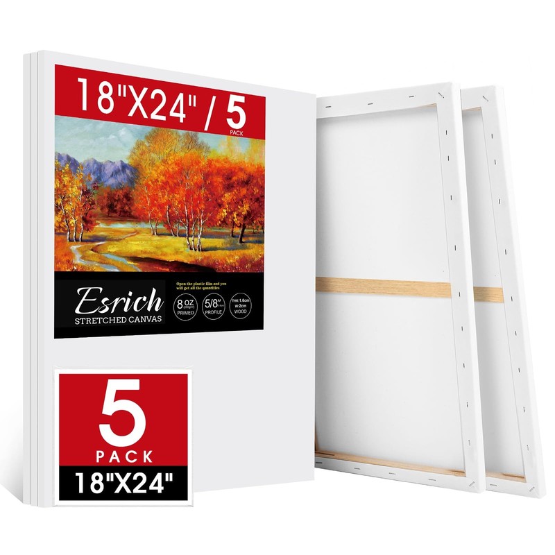 ESRICH Stretched Canvas for Painting 18×24 Inch, 5Pack 18x24in 5 Packs, White