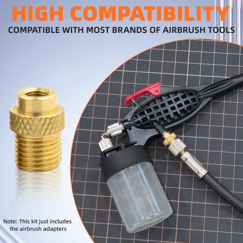 7 PCS Airbrush Adapter Kit 1/4 To 1/8 Fittings Connector Gold Silver Metal gallery