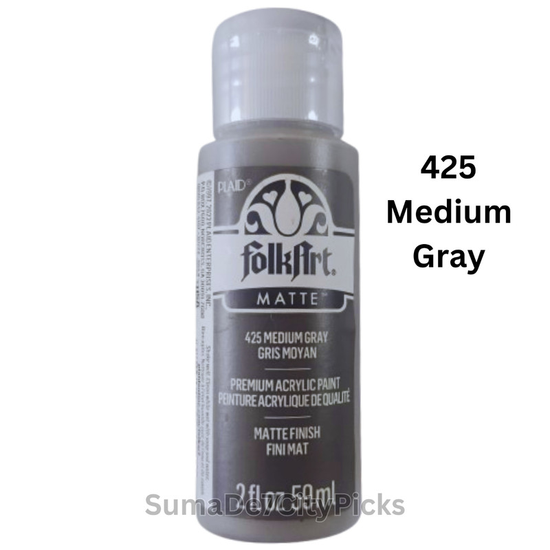 FolkArt Acrylic Craft Paint Matte 2 oz Flat Non-Glossy Canvas DIY – Medium Gray