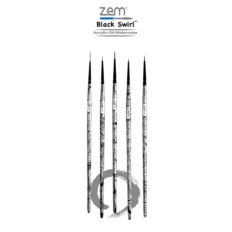 AS-250 Black Swirl Synthetic Mini Detail Brush Set 5 pcs