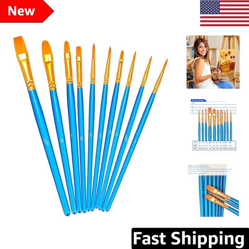 Professional Artist Brush Set – 10pcs Nylon Detail Brushes for Multi-Mediums