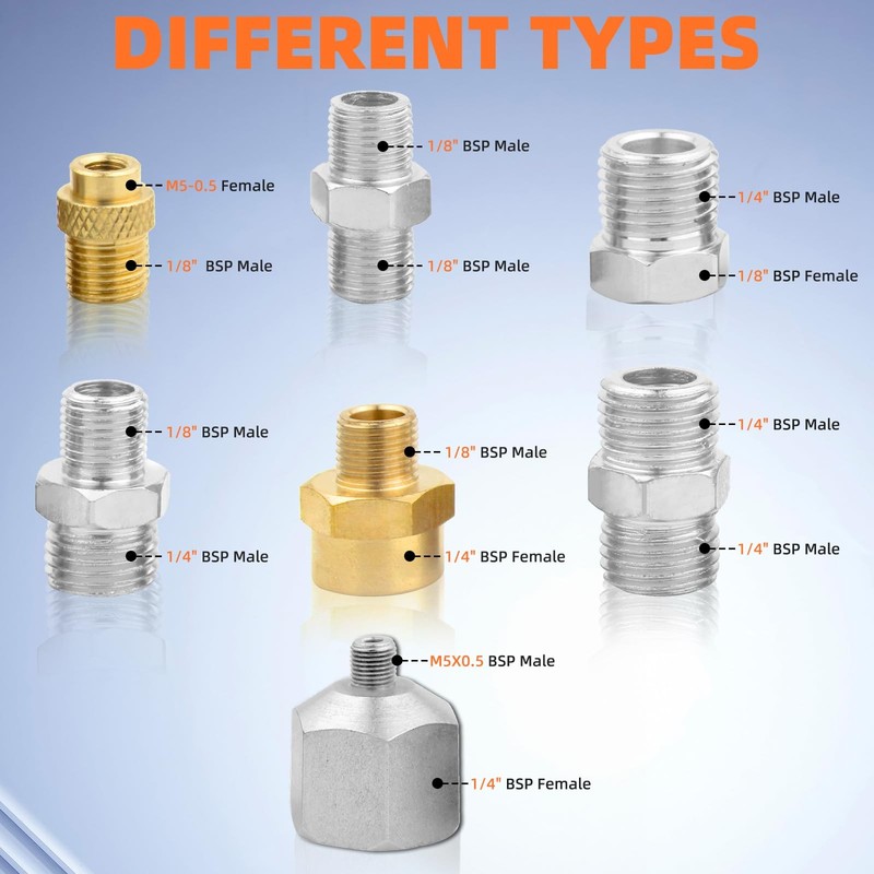 7 PCS Airbrush Adapter Kit 1/4 To 1/8 Fittings Connector Gold Silver Metal gallery