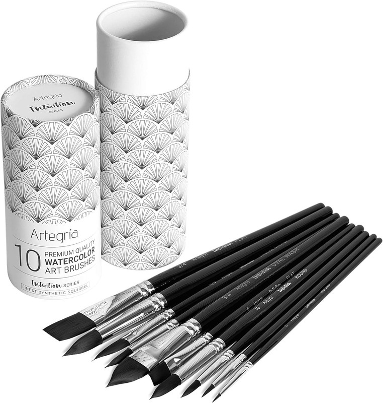 Watercolor Brush Set, 10 Soft Synthetic Squirrel Paint Brushes, Including Poi…