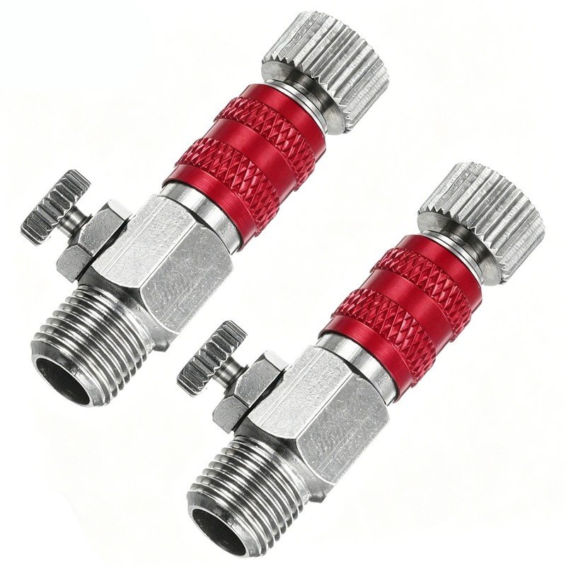 2Pcs 1/8 Air Brush Control Valve Quick Connect Adapter w/ Airflow Regulator Red