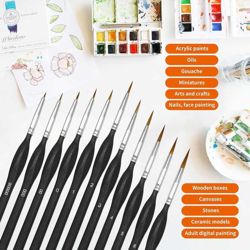11PCS Fine Detail Paint Brushes Set, Miniature Painting Brushes Kit for Oil, Acr gallery