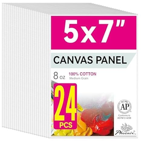 PHOENIX 5x7 Inch Canvas Panels ? Bulk 24 Pack, Triple Primed 100% Cotton