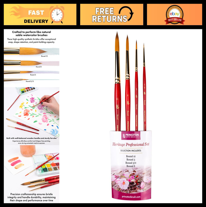 4-Pc Synthetic Sable Watercolor Brush Set – Professional Detail & Versatile Stro