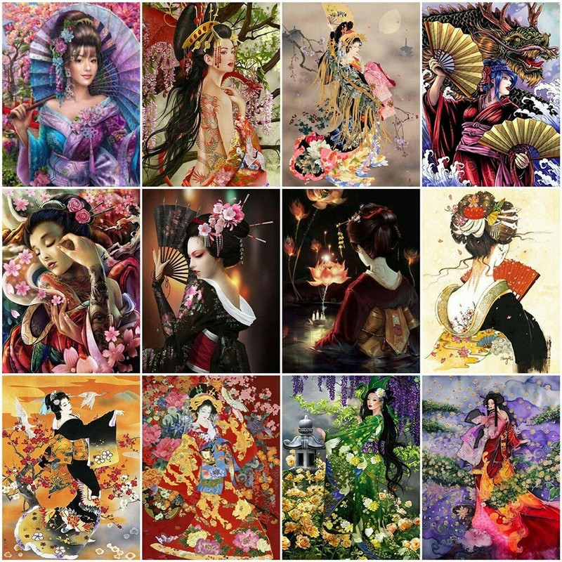 Paint by Number Kits Japanese Girls Geisha Oriental 4 Paint for Adults 16x20in