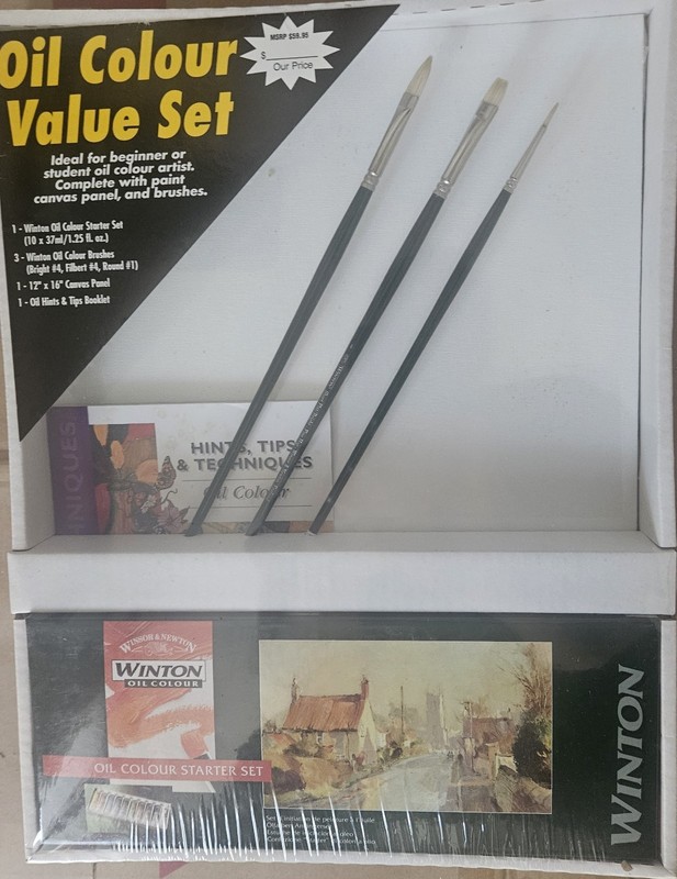 Windsor & Newton Winton Oil Colour Starter Set 10X37ml Tubes 3Brushes Canvas NEW
