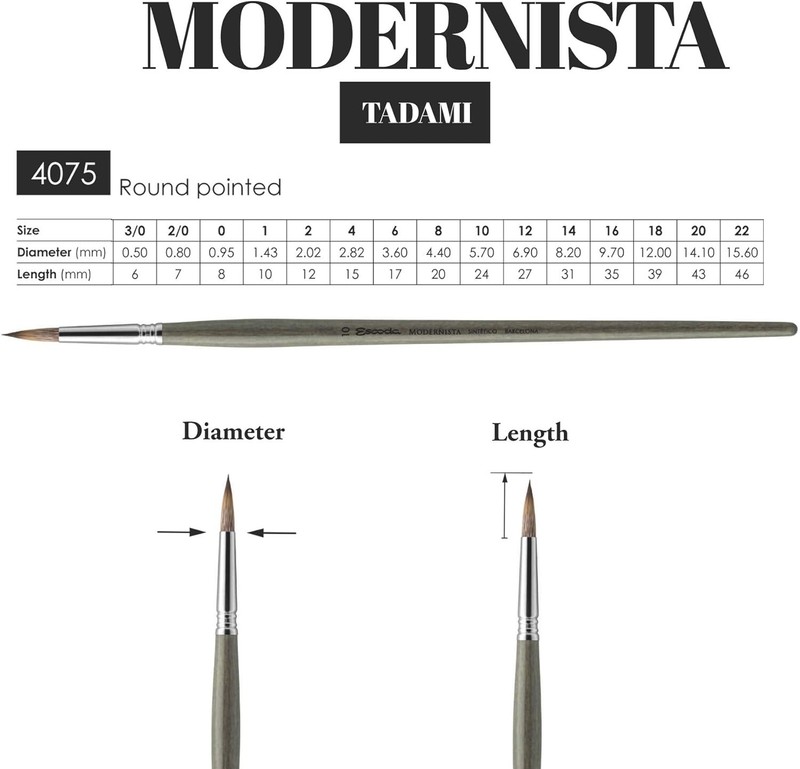Escoda Modernista Series 4075 Long Handle Artist Oil & Acrylic Brush, Round, #8