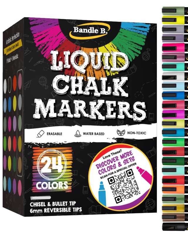 Bandle B. Chalk Markers – 24 1 Count (Pack of 24), 24 Pack Vibrant 6mm