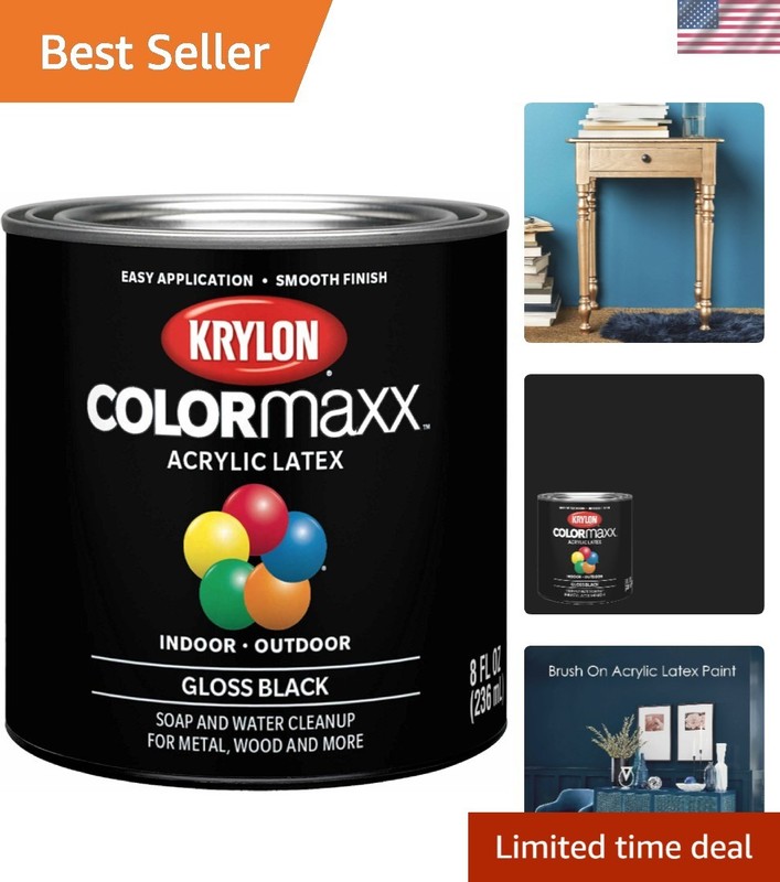 Krylon COLORmaxx Acrylic Brush-On Paint, 8 Oz, Gloss Black for Indoor/Outdoor