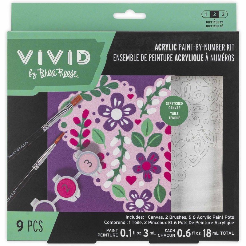 Vivid by Brea Reese: Acrylic Mini Paint-by-Number Kit – Flower Heart – 6 x 6 …