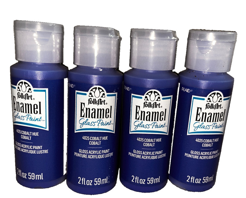 Lot of 4 – 2 Ounce Bottles FolkArt Enamel Glass Paint in Cobalt Hue #4025
