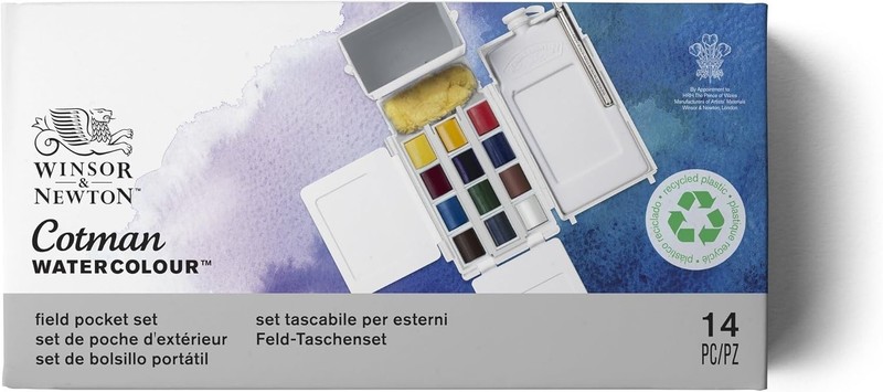 Winsor & Newton Cotman Watercolor Paint Field Pocket Set Pan Sponge Brush gallery