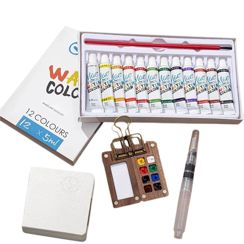 Mini Watercolor Paint Set Pocket Travel Paint kit with Paint, Brush, Sketchbook