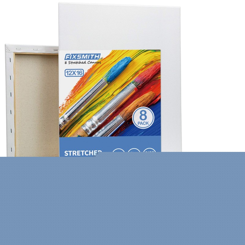 FIXSMITH Stretched White Blank Canvas - 12 x 16 Inch, Bulk Pack of 8, Primed, 10 gallery