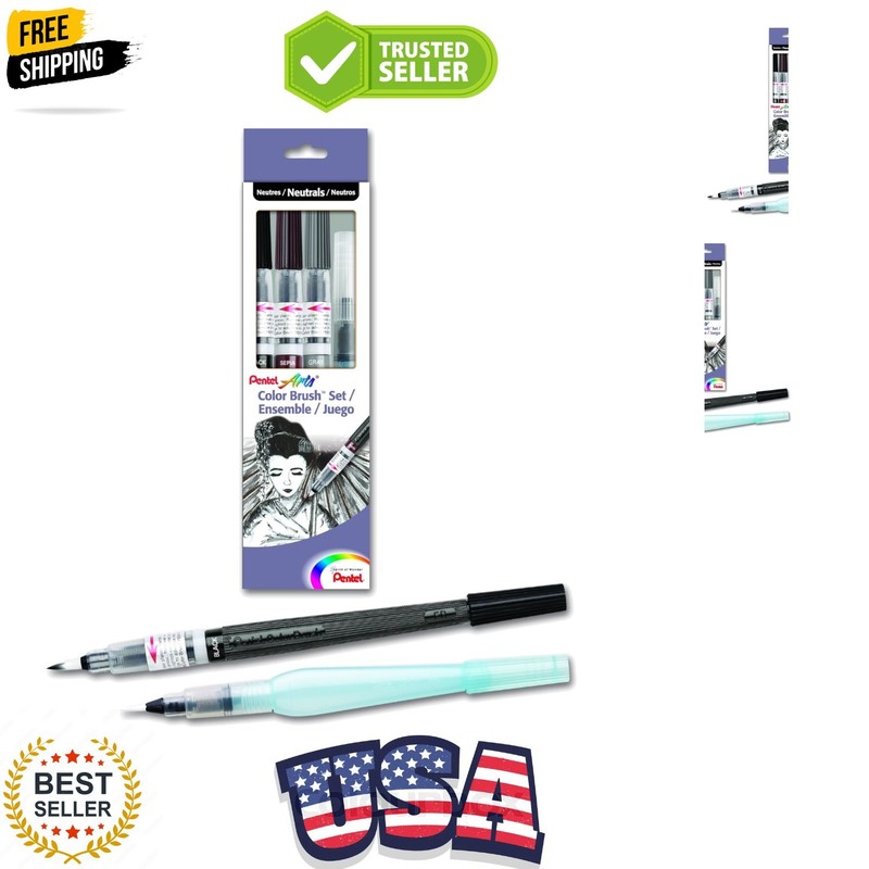 Arts Color Water Brush Box Set, Black/Gray/Sepia/Aquash GFLFRHBP