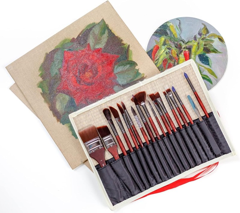 Professional Synthetic Brush Set for Acrylics - 17-Piece Artist Water Media P... gallery