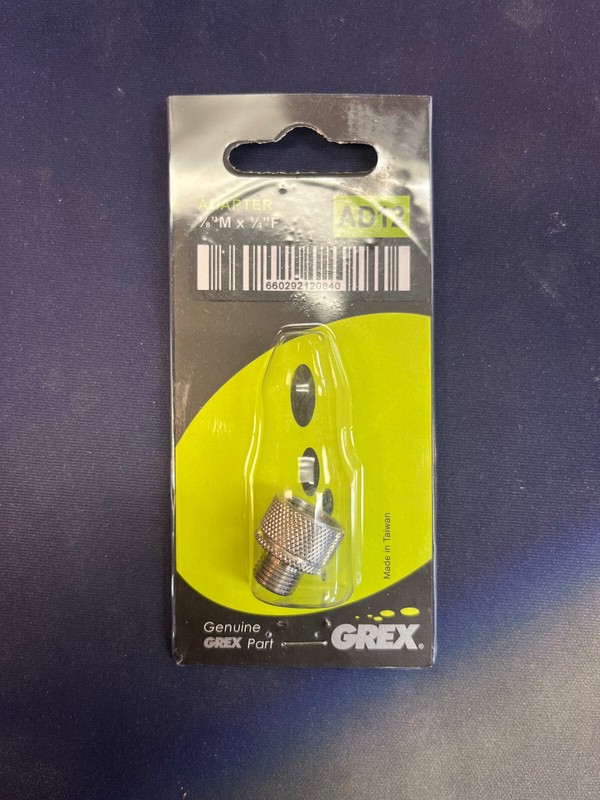 AD12 Adapter, 1/8-Inch Male End to 1/4-Inch Female End Silver Grex Airbrush New!
