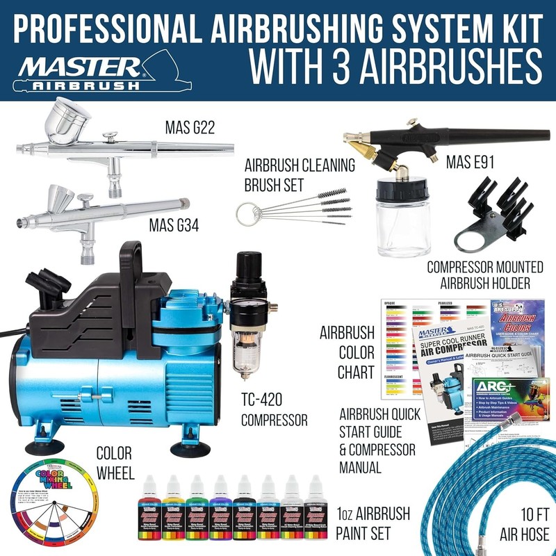 Cool Runner Airbrush Kit with 3 Airbrushes & 6 Paint Colors gallery