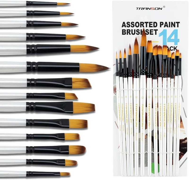 14Pcs Art Painting Brush Set for Acrylic, Watercolor, Gouache, Oil and Hobby Pai
